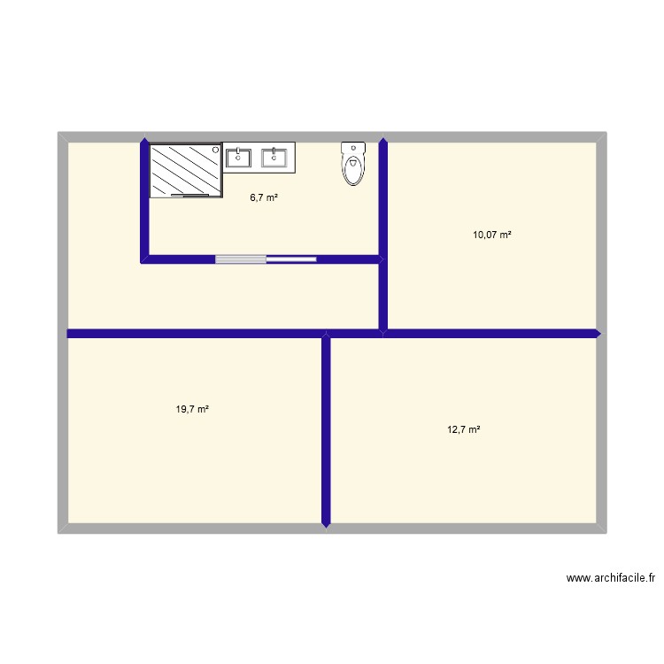 petite grange. Plan de 4 pièces et 49 m2