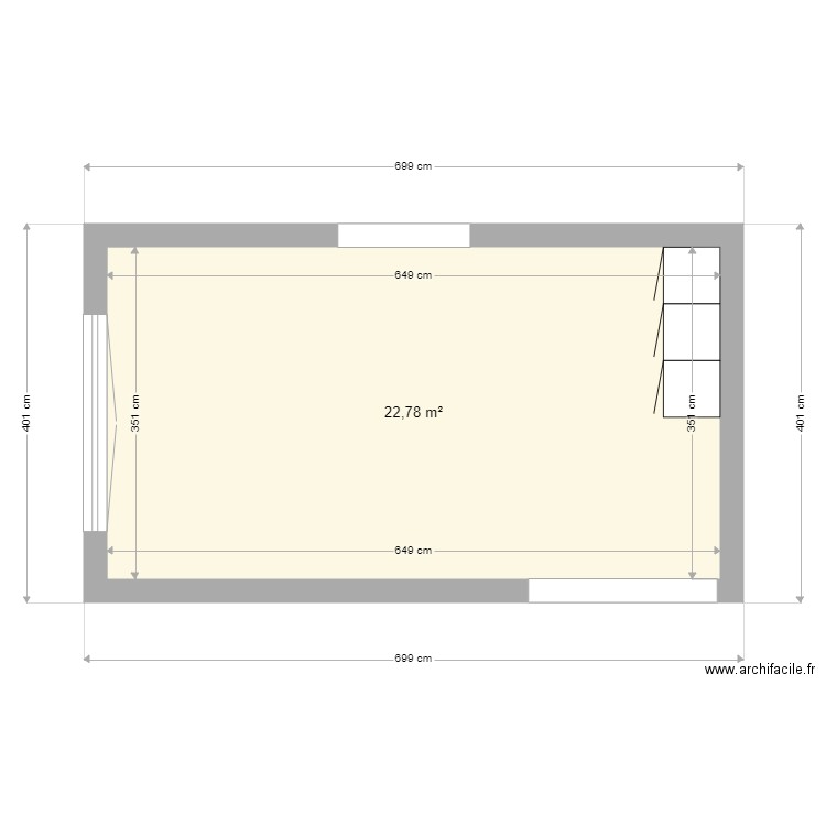 cuisine ilot. Plan de 1 pièce et 23 m2