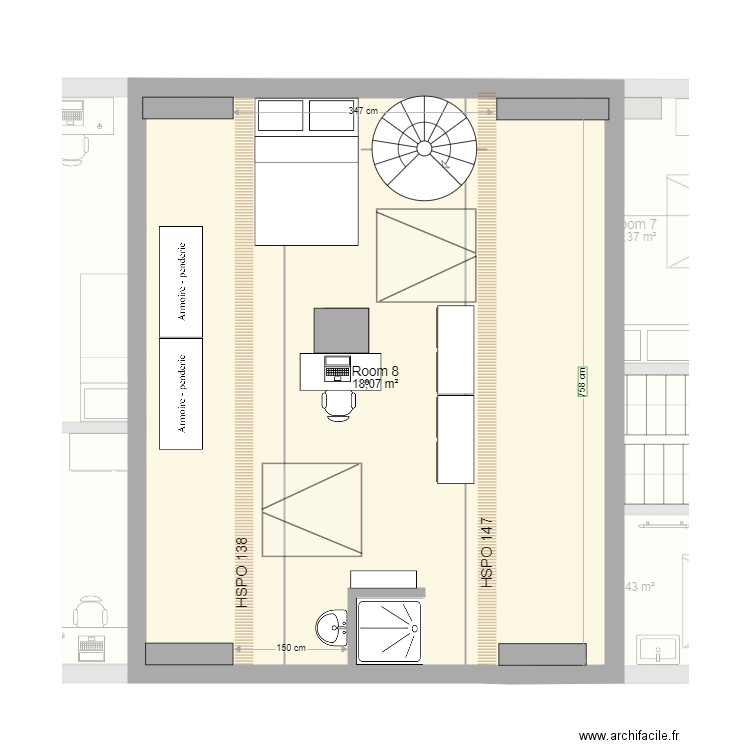 Américaine. Plan de 0 pièce et 0 m2