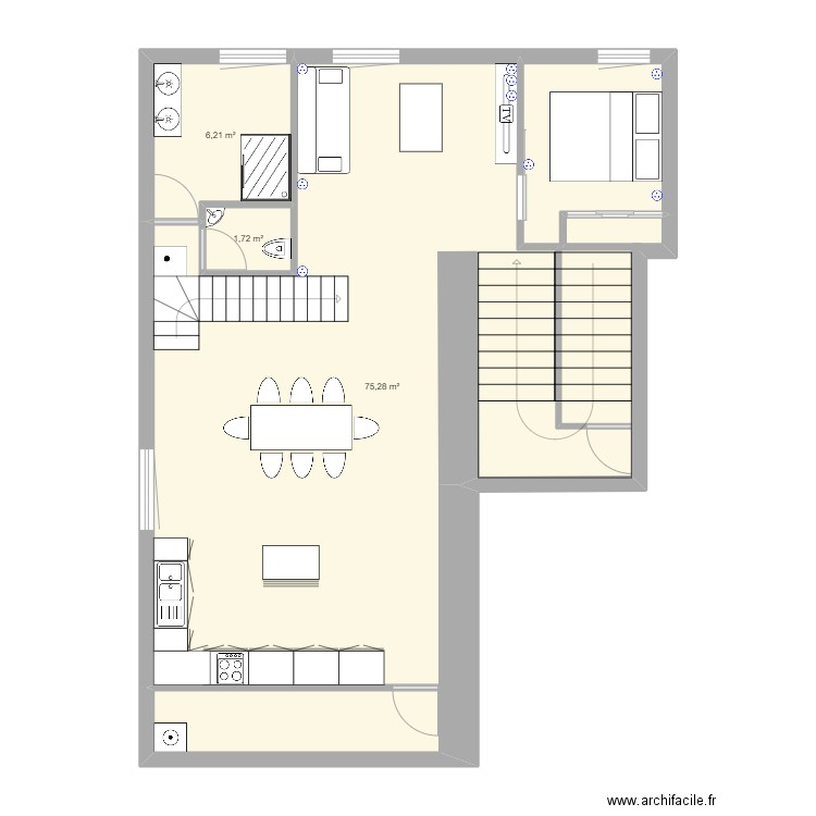 etage. Plan de 3 pièces et 83 m2