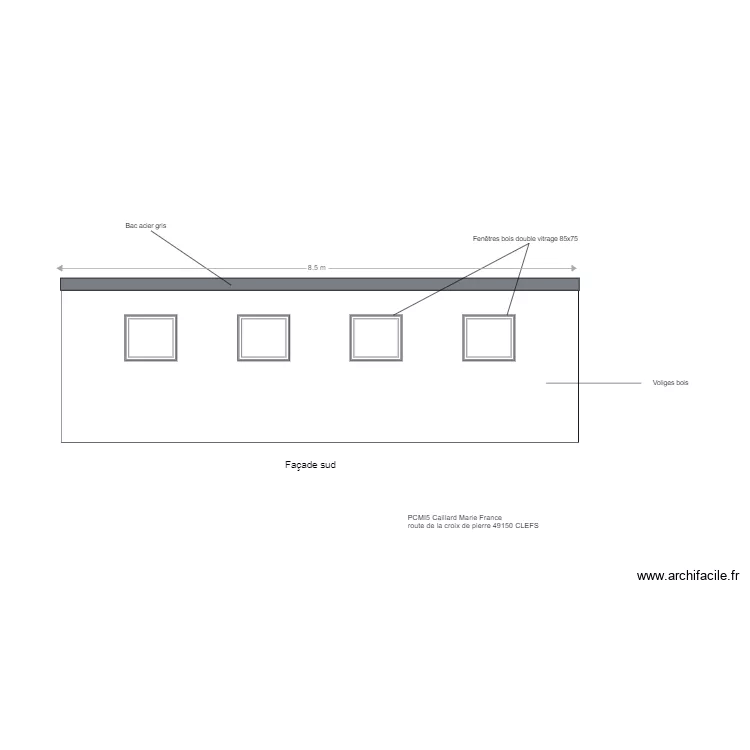 facade sud batiment agricole. Plan de 