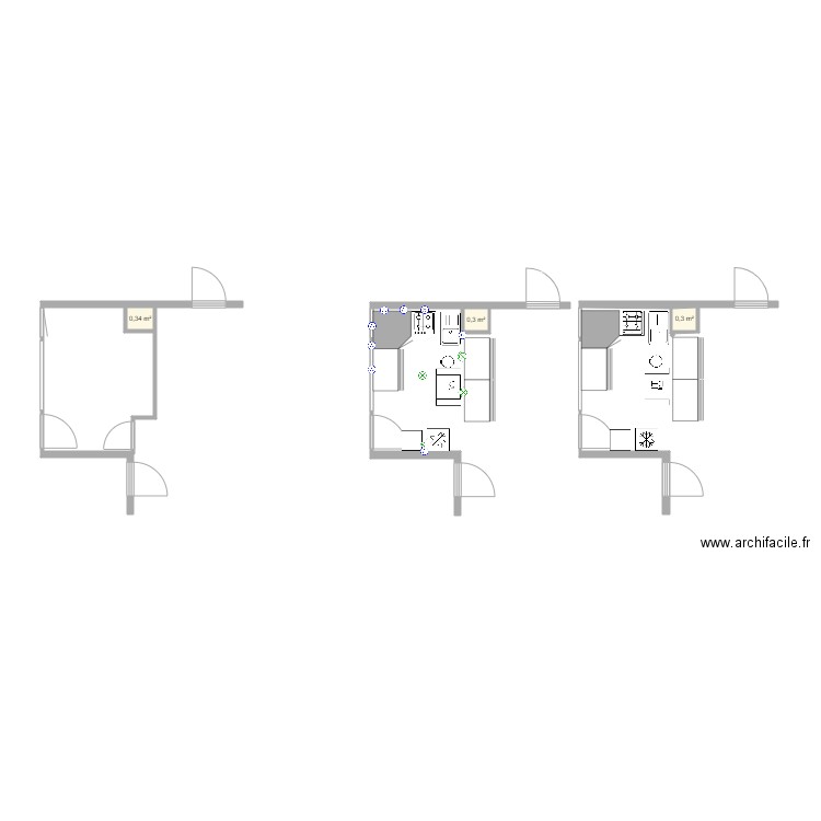 Projet cuisine HENDAYE  . Plan de 3 pièces et 1 m2