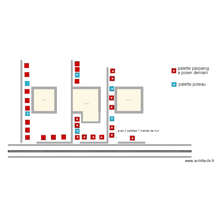 parpaing. Plan de 3 pièces et 27 m2