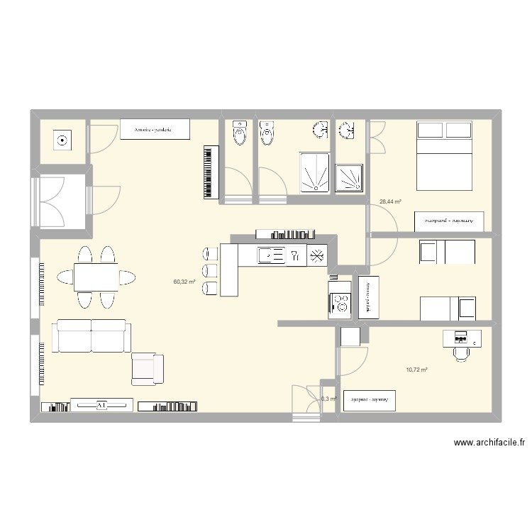 vanves. Plan de 4 pièces et 100 m2