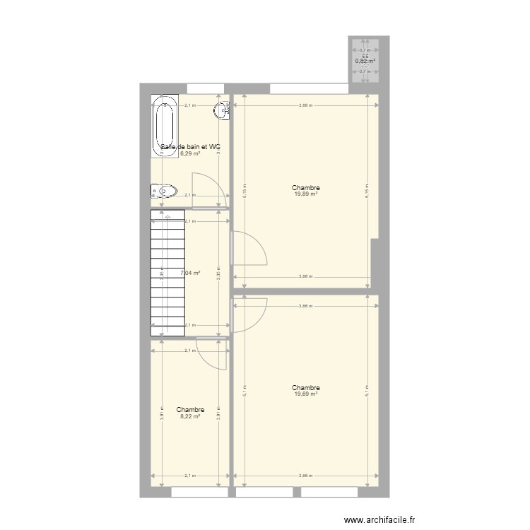 2eme 49MC. Plan de 6 pièces et 62 m2