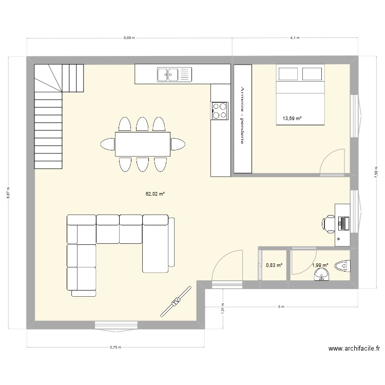 BonneuilRdC. Plan de 4 pièces et 78 m2