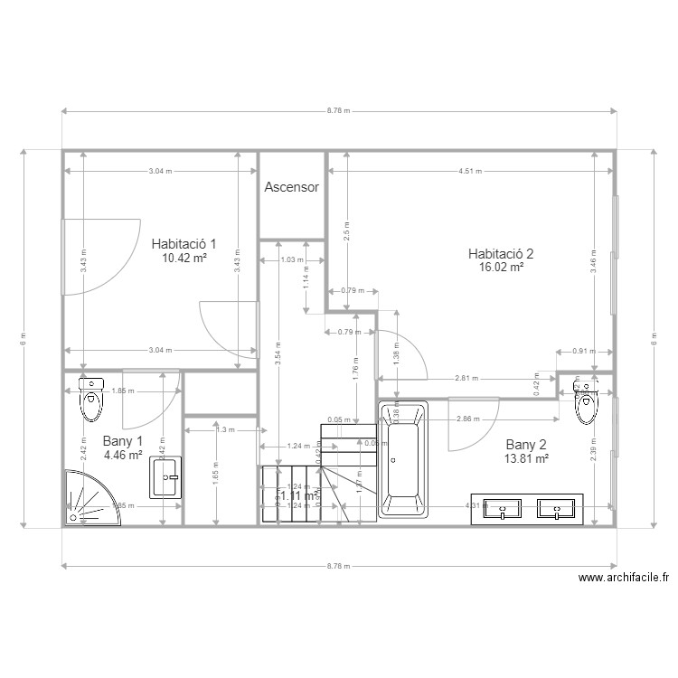 Planta 0 Completa Actual v4. Plan de 8 pièces et 50 m2