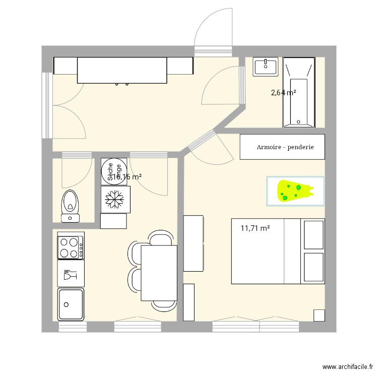 Soult 7. Plan de 3 pièces et 31 m2