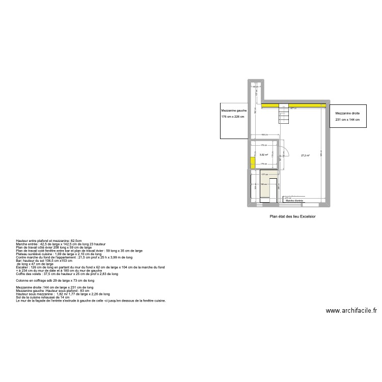 Excelsior Etat des lieux. Plan de 2 pièces et 30 m2