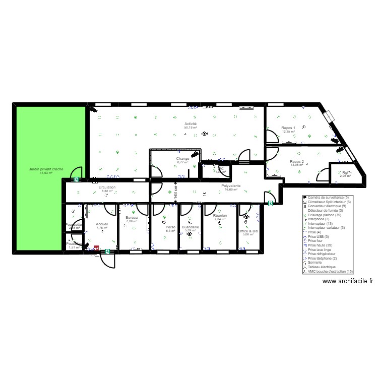 95 SARCELLES 106 Brossolette PROJET V Electricité  Esp 12102022. Plan de 17 pièces et 198 m2