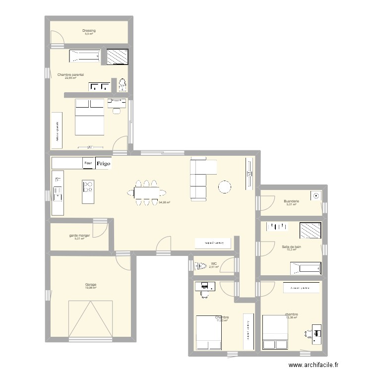 Plan maison 1. Plan de 10 pièces et 151 m2