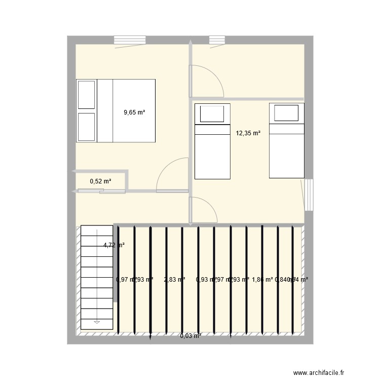 Etage Fougères. Plan de 14 pièces et 38 m2