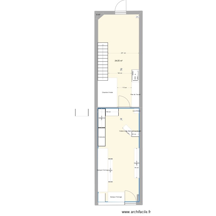 Boutique bis. Plan de 3 pièces et 49 m2