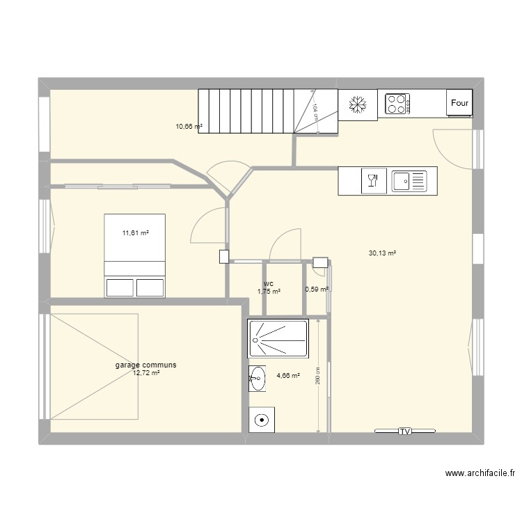 modif A rdc origine mesure. Plan de 7 pièces et 72 m2