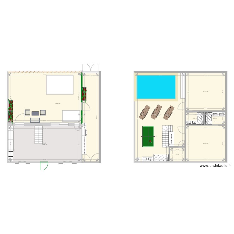 Maison Deauville Plan SousSol v3. Plan de 8 pièces et 256 m2