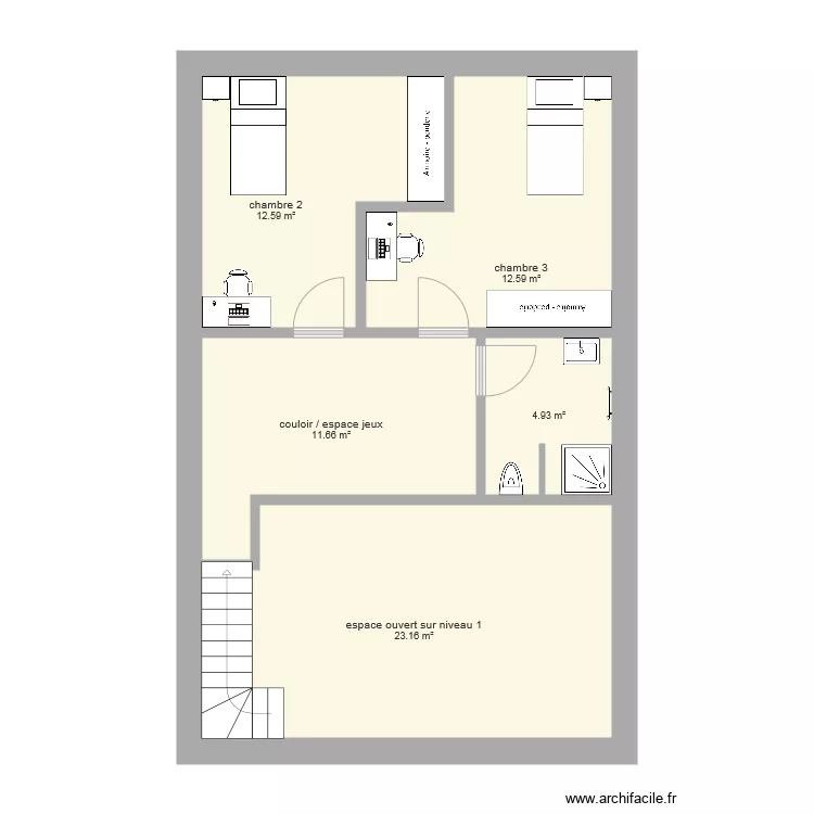 Trav&eacute;e 1 niv 2. Plan de 