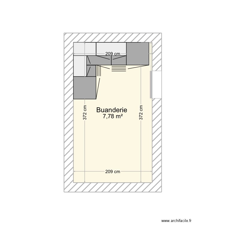 Buanderie Méribou. Plan de 1 pièce et 8 m2