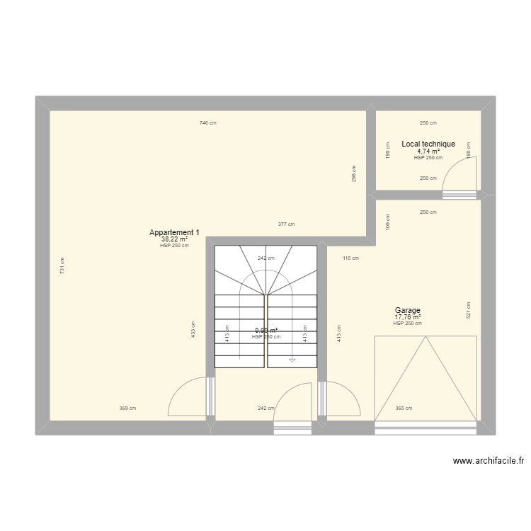 RDC BORDIER. Plan de 4 pièces et 71 m2