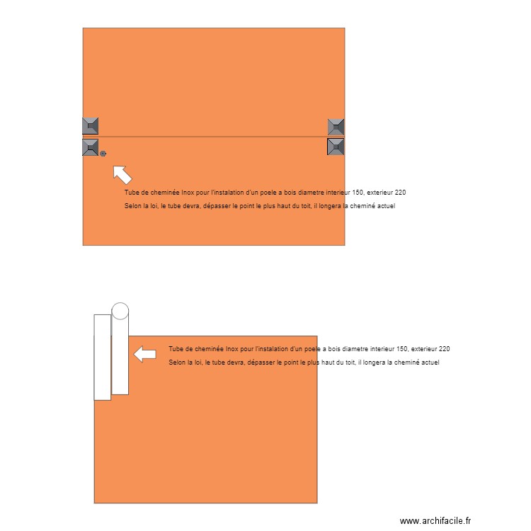 plan de toiture avec implatation du tube inox. Plan de 0 pièce et 0 m2