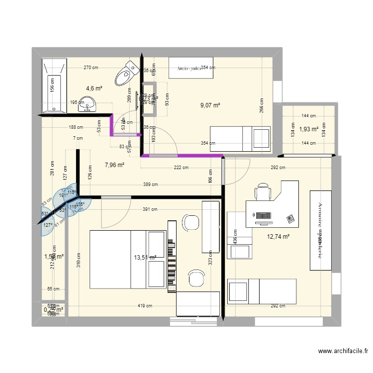 maison 1er étage  aménagement. Plan de 9 pièces et 52 m2