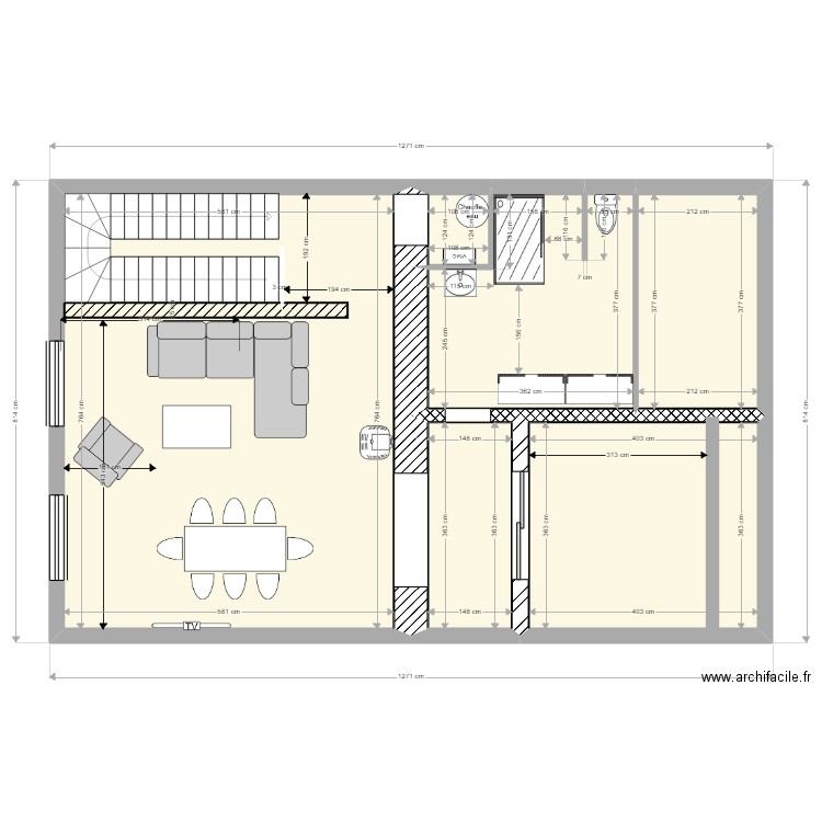 combles amenagees cuisine + SAM + salon. Plan de 6 pièces et 86 m2