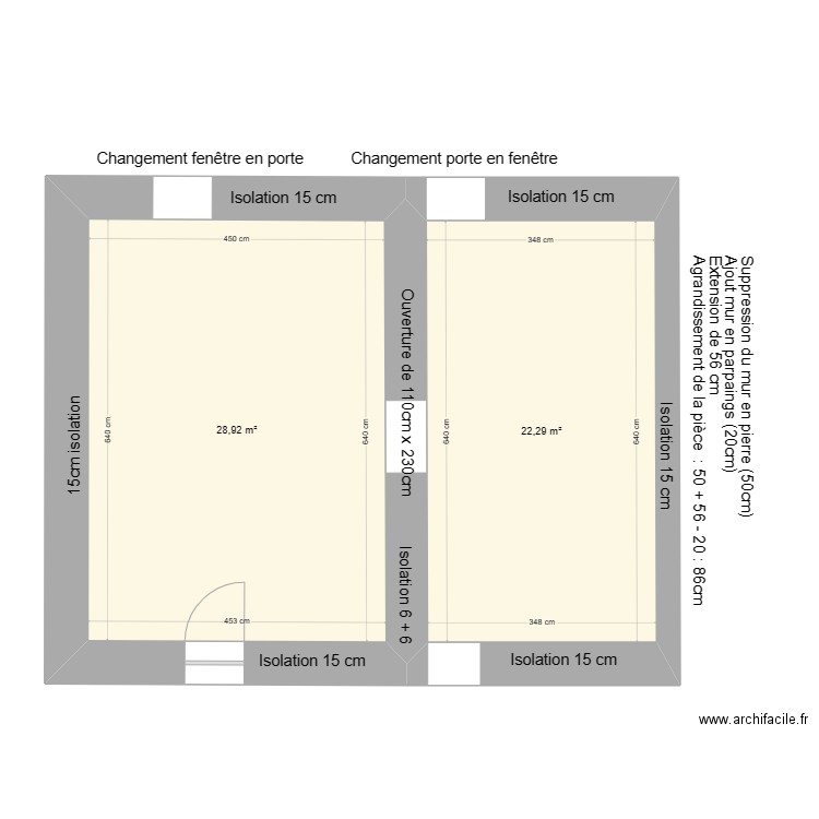 plan nouveau avec isolation. Plan de 2 pièces et 51 m2