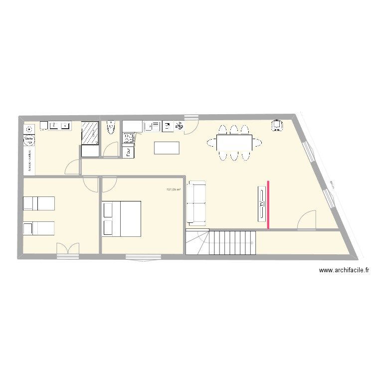 rdc pelican. Plan de 1 pièce et 101 m2