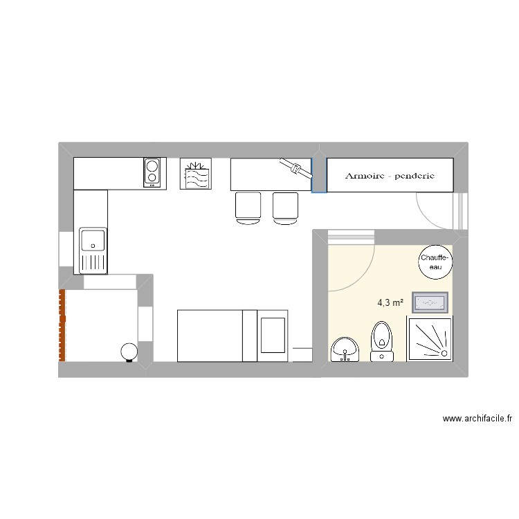 Studio. Plan de 1 pièce et 4 m2