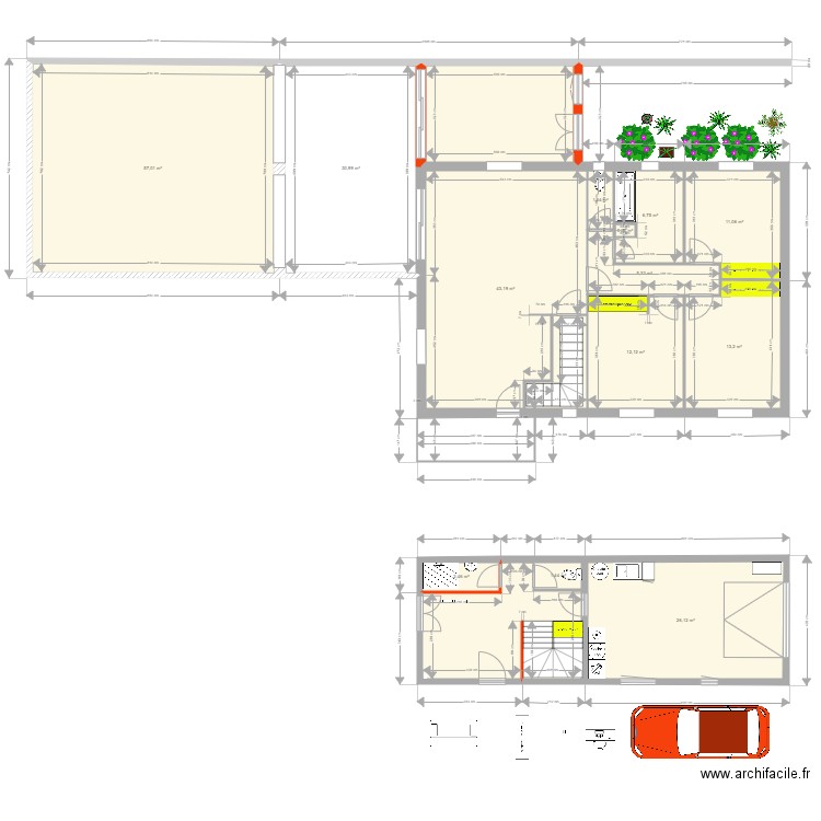 Etage 1 complet avec balcon 1. Plan de 15 pièces et 244 m2