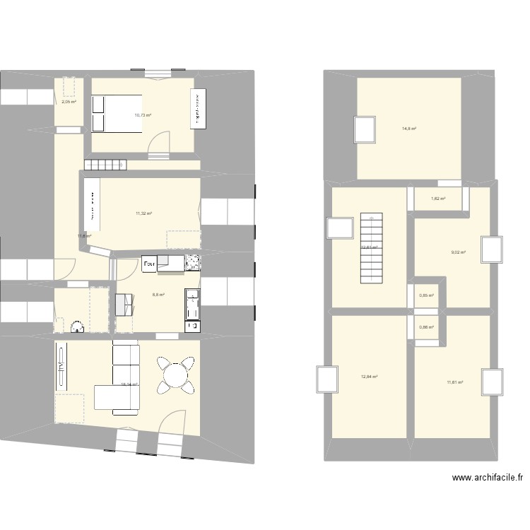 NADILLAC. Plan de 14 pièces et 127 m2