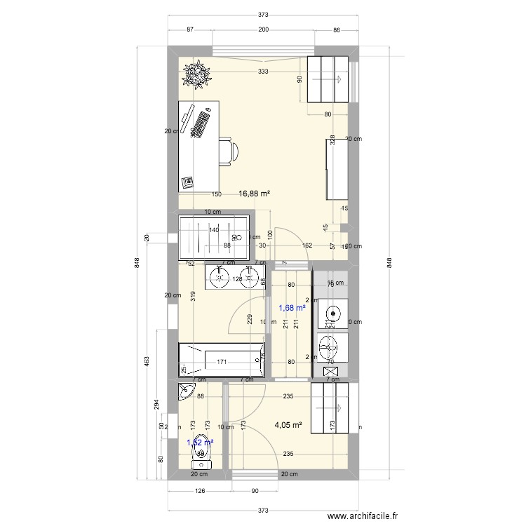 Projet Cornet - Plan implantation menuiserie. Plan de 5 pièces et 26 m2