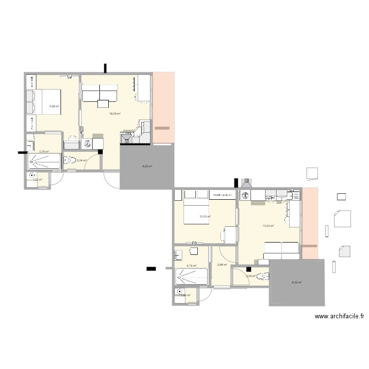 studio en F2. Plan de 0 pièce et 0 m2