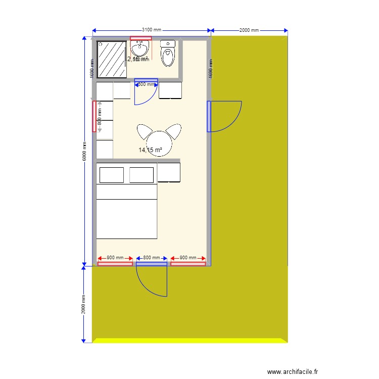 30 КР6.2. Plan de 3 pièces et 36 m2