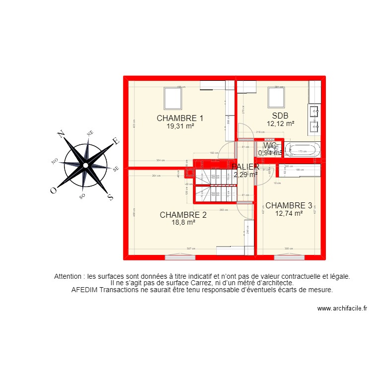 BI13880 - F - calcul mansardes. Plan de 27 pièces et 205 m2