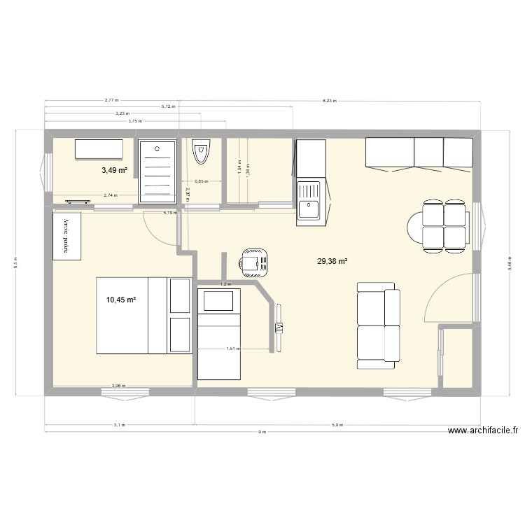 pannecière 2.0 v4. Plan de 3 pièces et 43 m2