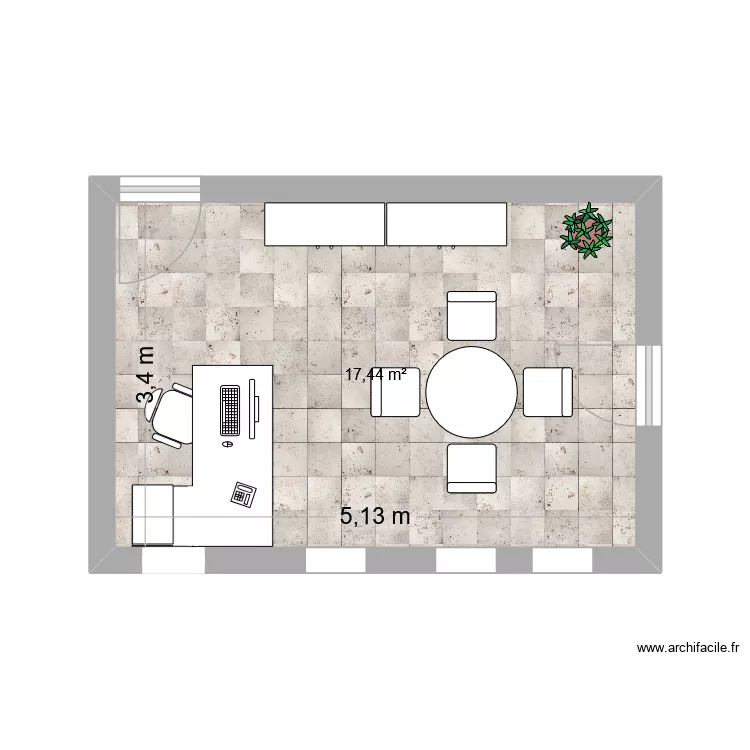 BUREAU PAL ADJOINT. Plan de 1 Pièce et 17 m² BUREAU PAL ADJOINT. Plan de 1 Pièce et 17 m²