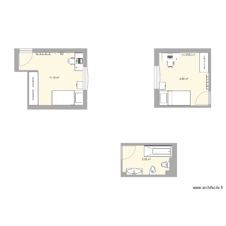 1er etage. Plan de 3 pièces et 26 m2