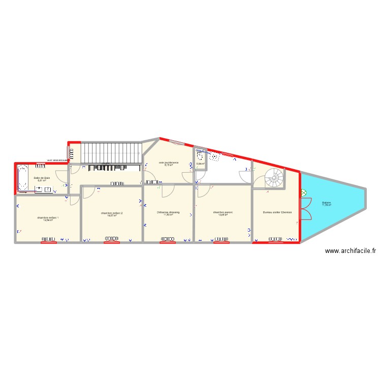 PLAN ETAGE TRAVAUX. Plan de 11 pièces et 107 m2