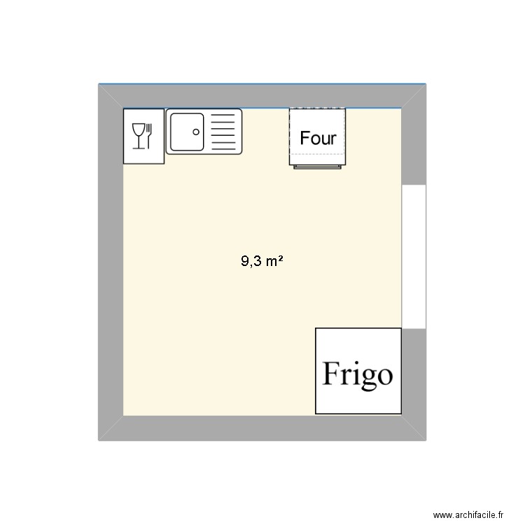 cuisine. Plan de 1 pièce et 9 m2