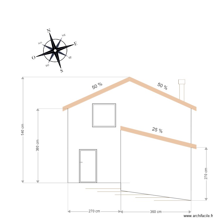 façade sud. Plan de 0 pièce et 0 m2