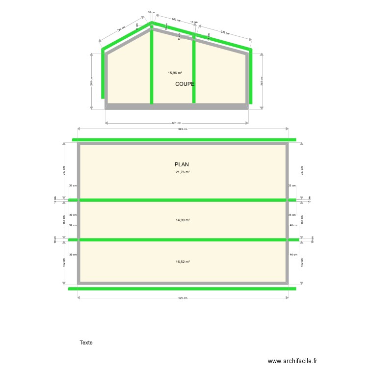 Plan Sylvie coupe et plan. Plan de 4 pièces et 69 m2