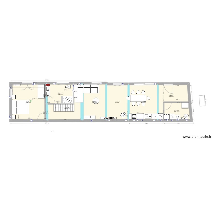 Projet 14 escalier droit centré. Plan de 0 pièce et 0 m2