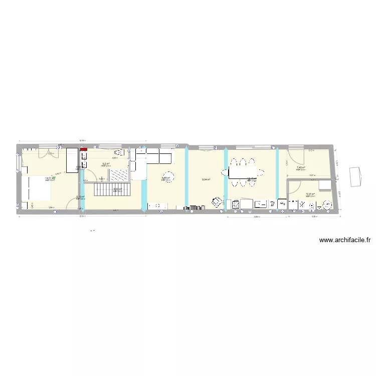 Projet 14 escalier droit centr&eacute;. Plan de 