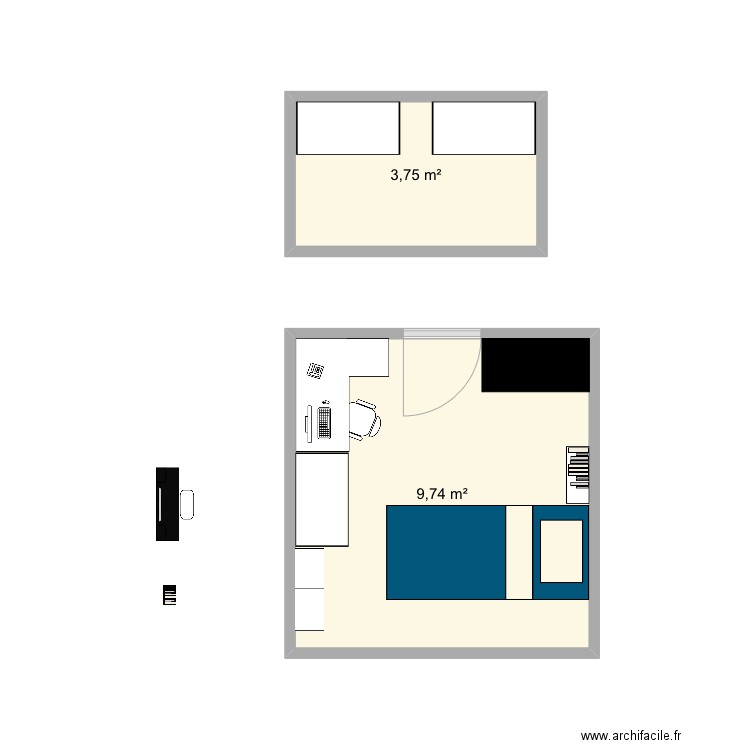 chambre evy 3. Plan de 2 pièces et 13 m2
