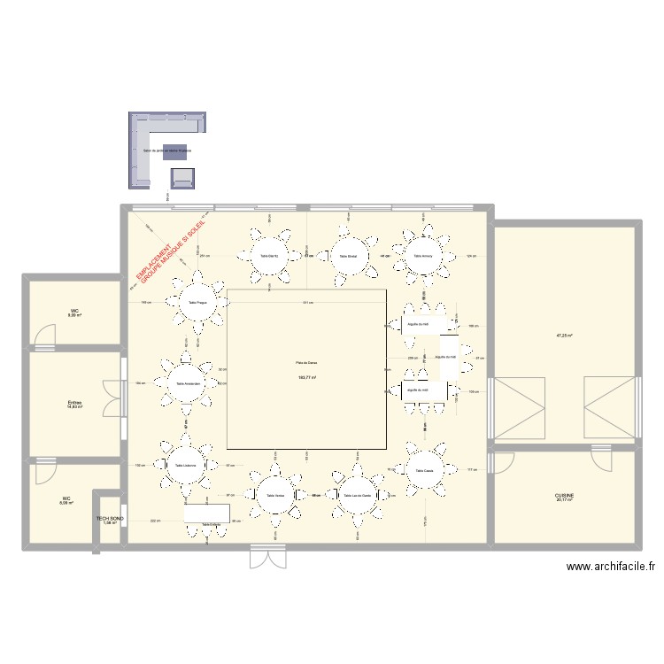 Mariage. Plan de 7 pièces et 286 m2