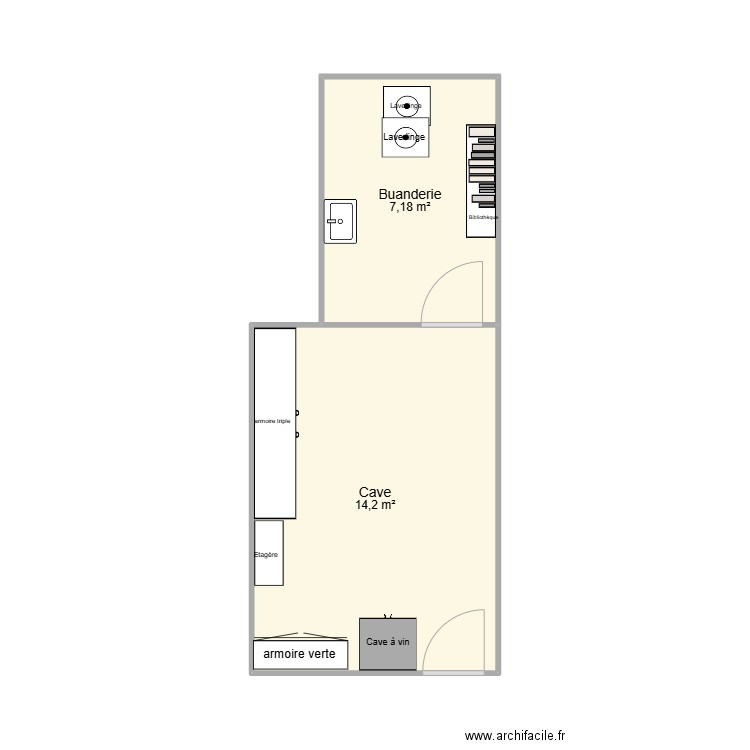 Cave AD. Plan de 2 pièces et 21 m2