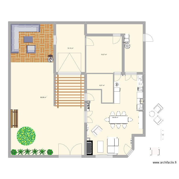 salon cuisine. Plan de 0 pièce et 0 m2