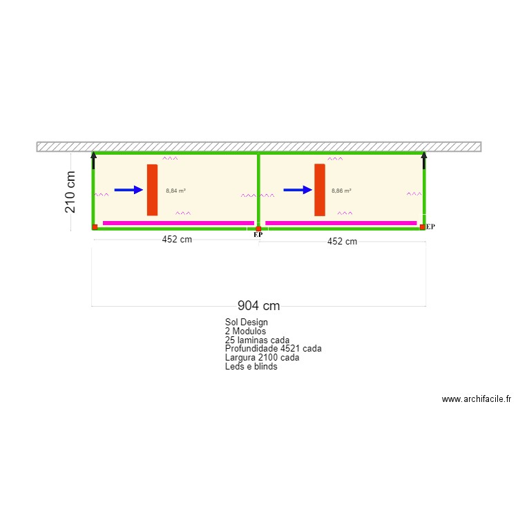 Suzanne- Carvoeiro. Plan de 2 pièces et 18 m2