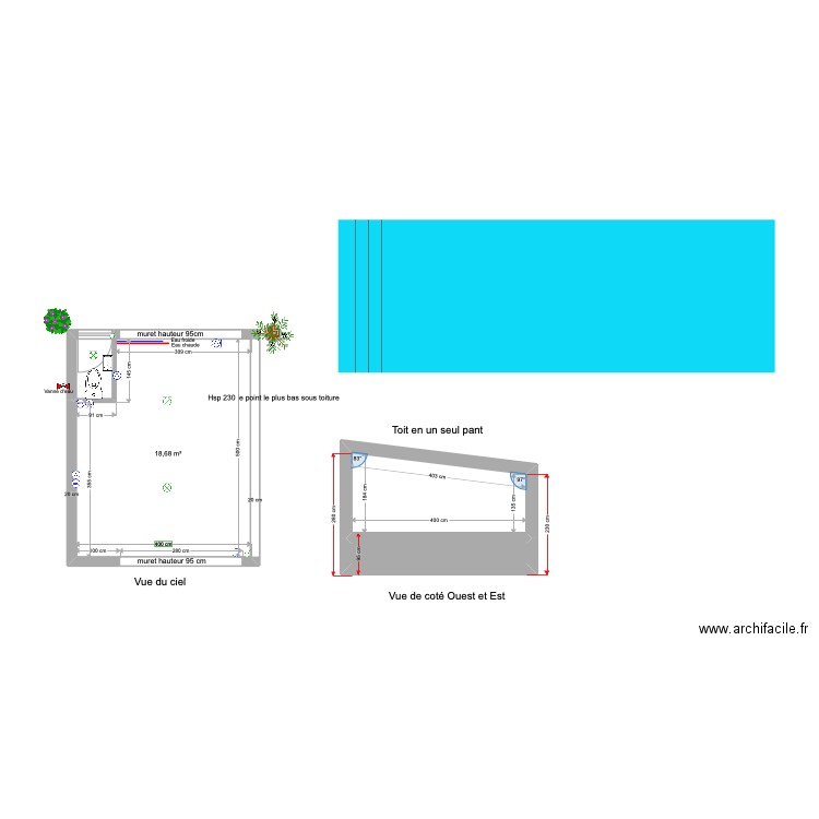 pool house faliere. Plan de 4 pièces et 28 m2