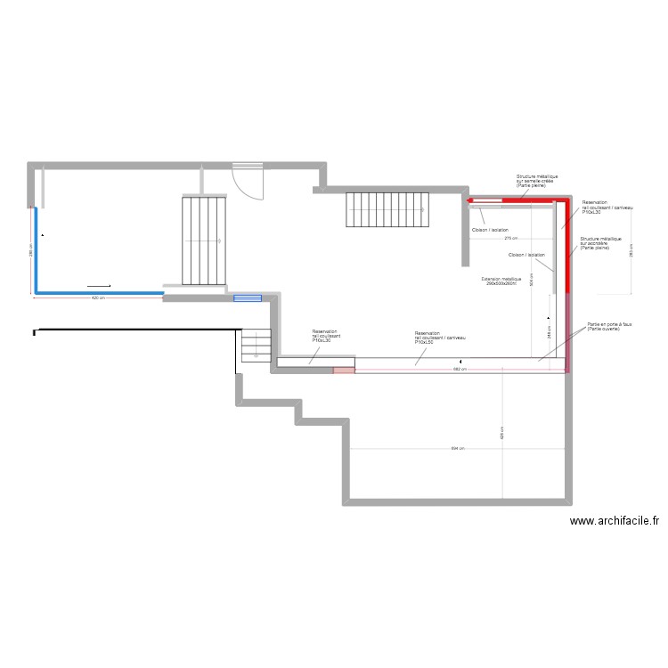 Roc Mer  -  Extension Métallique. Plan de 1 pièce et 2 m2